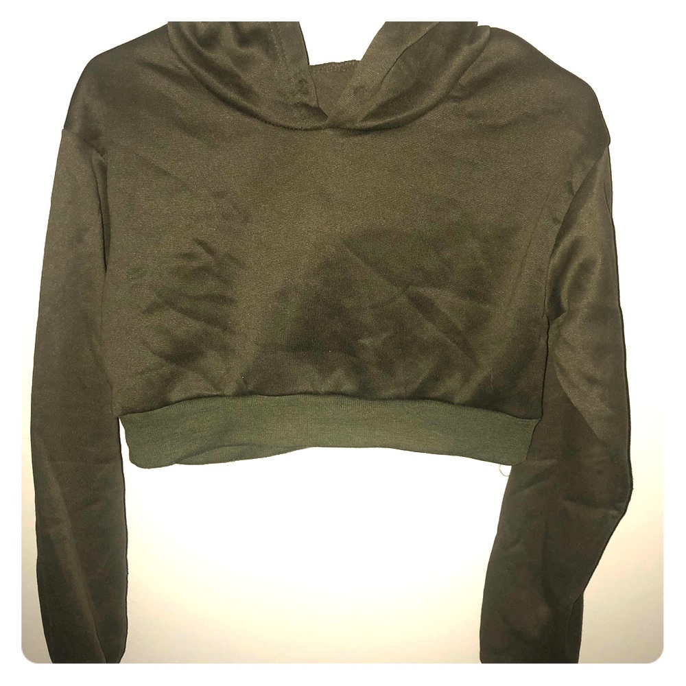 NWOT Olive Green Cropped Hoodie